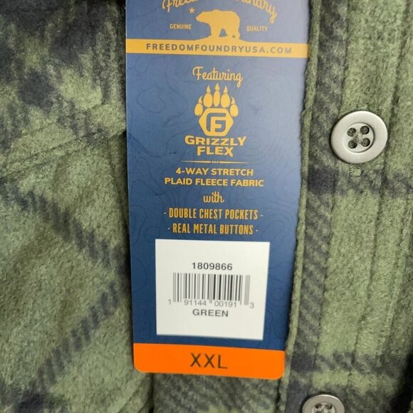 NEW Freedom Foundry Men's  XXL Green Plaid Grizzly Flex Fleece Shirt Stretch - Picture 8 of 10